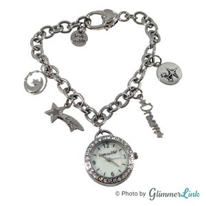 LovethisLife Dream Moon Star Watch Silver Tone Charm Bracelet